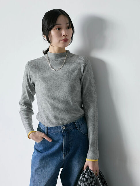 Samansa Mos2 blue「【Hug knit】リブハイネックプルオーバー」|ニット・セーター|
