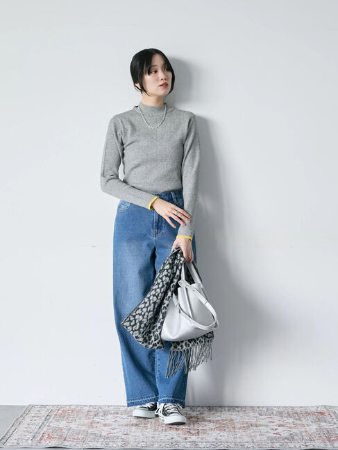 Samansa Mos2 blue「【Hug knit】リブハイネックプルオーバー」|ニット・セーター|