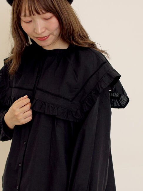 Samansa Mos2「ビッグカラーブラウス」|シャツ・ブラウス|ブラック