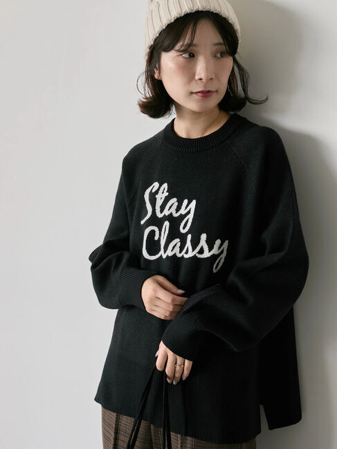 Samansa Mos2 blue「ロゴニットプルオーバー」|ニット・セーター|ブラック