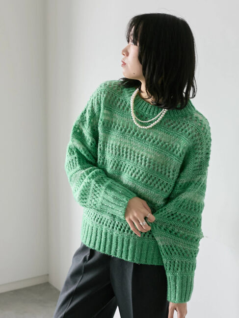 Samansa Mos2 blue「透かし柄ニットプルオーバー」|ニット・セーター|