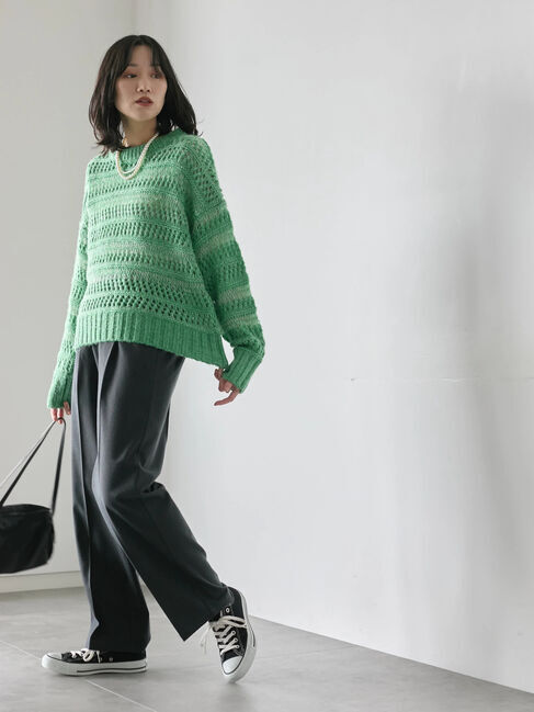 Samansa Mos2 blue「透かし柄ニットプルオーバー」|ニット・セーター|