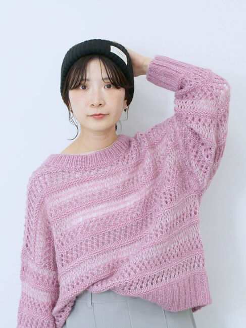 Samansa Mos2 blue「透かし柄ニットプルオーバー」|ニット・セーター|