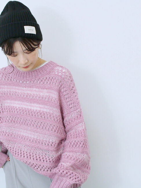 Samansa Mos2 blue「透かし柄ニットプルオーバー」|ニット・セーター|