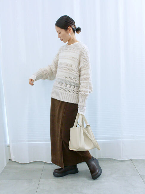 Samansa Mos2 blue「透かし柄ニットプルオーバー」|ニット・セーター|