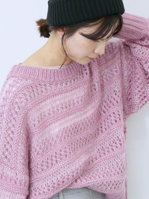 Samansa Mos2 blue「透かし柄ニットプルオーバー」|ニット・セーター|