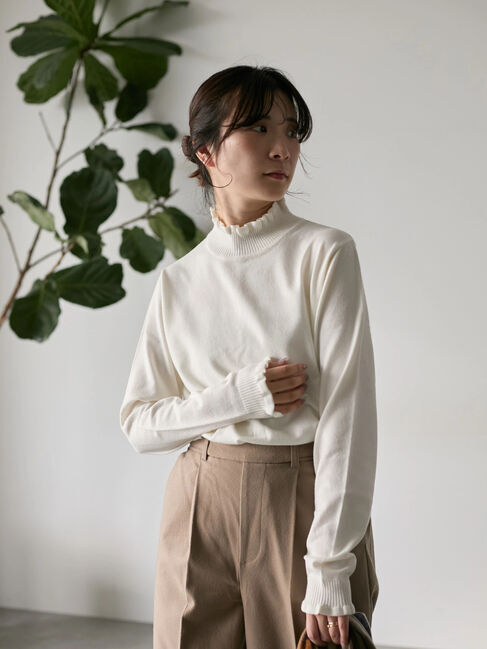 Samansa Mos2 blue「フリル衿ニットプルオーバー」|ニット・セーター|