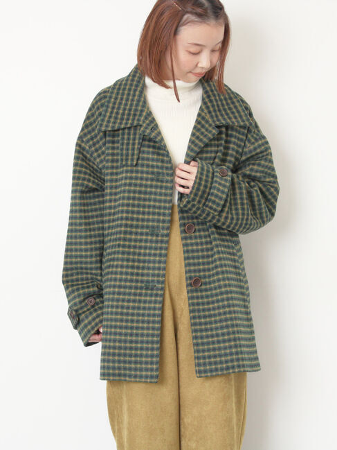 Samansa Mos2「シャギーチェックコート」|その他|グリーン