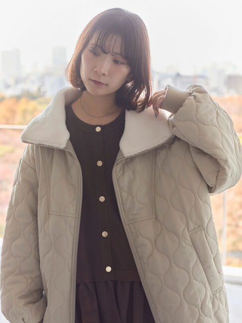 Samansa Mos2 blue「衿ボアキルトジャケット」|その他|