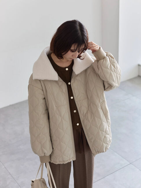 Samansa Mos2 blue「衿ボアキルトジャケット」|その他|