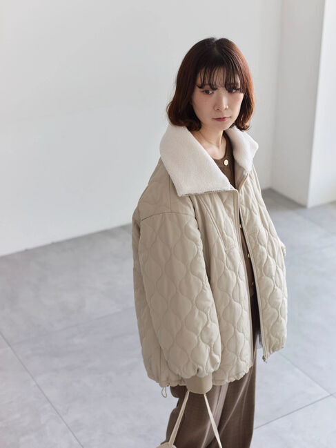 Samansa Mos2 blue「衿ボアキルトジャケット」|その他|