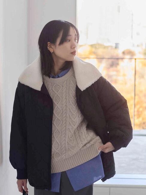 Samansa Mos2 blue「衿ボアキルトジャケット」|その他|