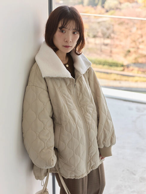 Samansa Mos2 blue「衿ボアキルトジャケット」|その他|