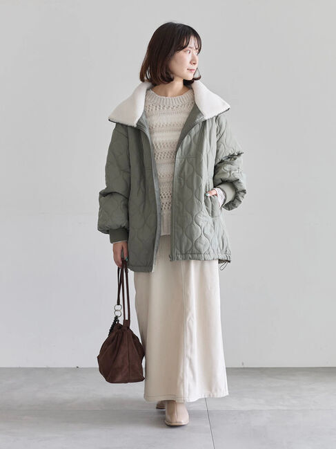 Samansa Mos2 blue「衿ボアキルトジャケット」|その他|