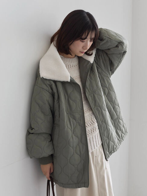 Samansa Mos2 blue「衿ボアキルトジャケット」|その他|