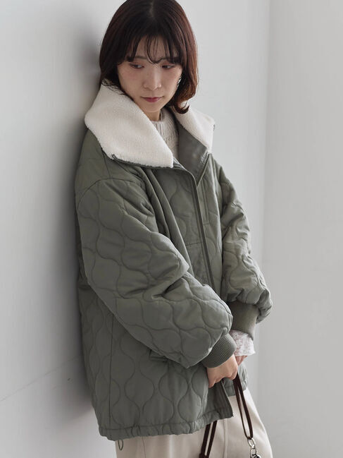 Samansa Mos2 blue「衿ボアキルトジャケット」|その他|