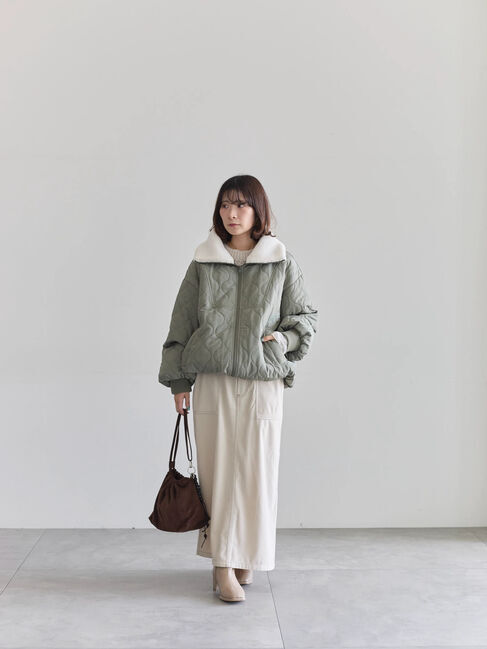 Samansa Mos2 blue「衿ボアキルトジャケット」|その他|