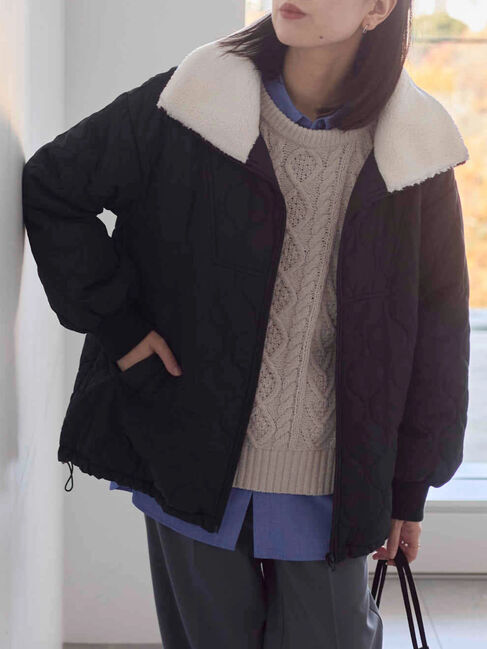 Samansa Mos2 blue「衿ボアキルトジャケット」|その他|