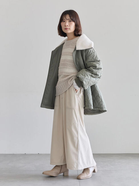 Samansa Mos2 blue「衿ボアキルトジャケット」|その他|