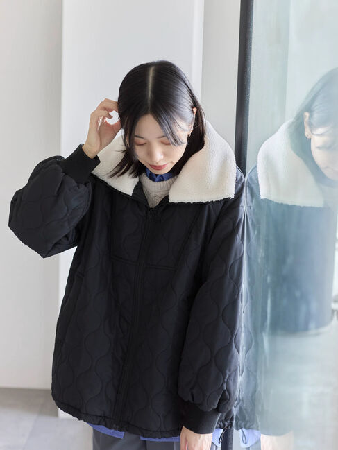 Samansa Mos2 blue「衿ボアキルトジャケット」|その他|