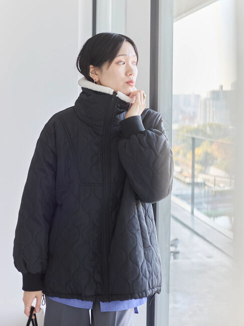 Samansa Mos2 blue「衿ボアキルトジャケット」|その他|