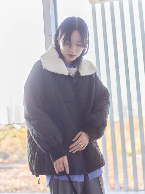 Samansa Mos2 blue「衿ボアキルトジャケット」|その他|