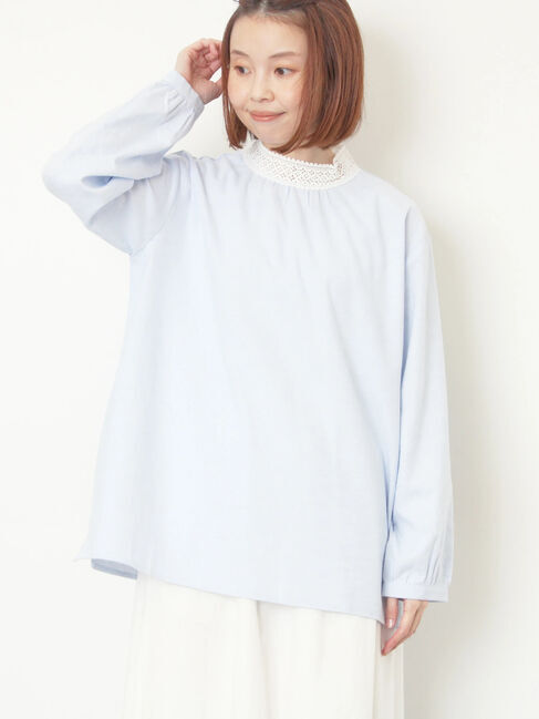 Samansa Mos2「【保温加工】襟レースブラウス」|シャツ・ブラウス|サックスブルー