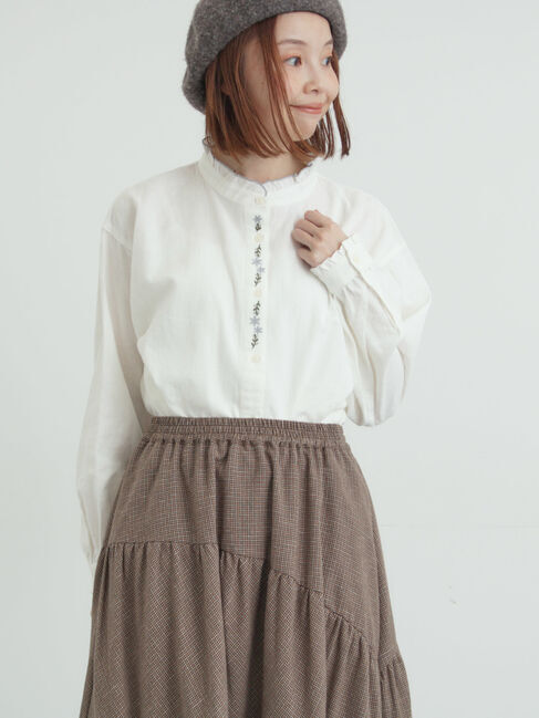 Samansa Mos2「前立て刺繍フリルブラウス」|シャツ・ブラウス|オフホワイト