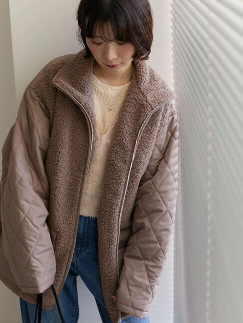 Samansa Mos2 blue「スタンドボアキルトジャケット」|その他|モカ