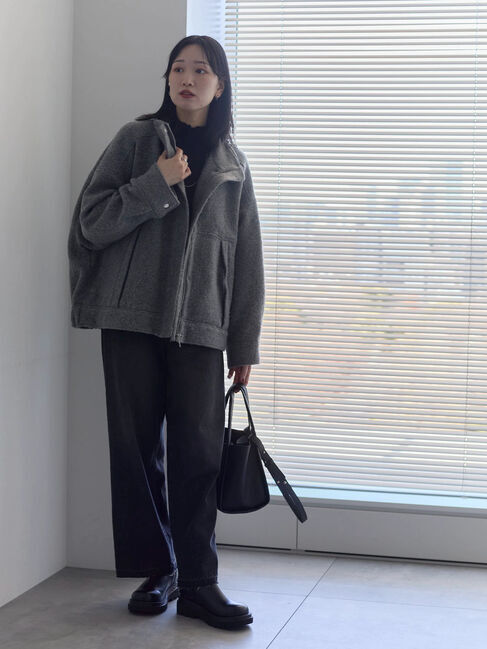 Samansa Mos2 blue「【吸湿発熱】リブフリル衿PO」|Tシャツ・カットソー|