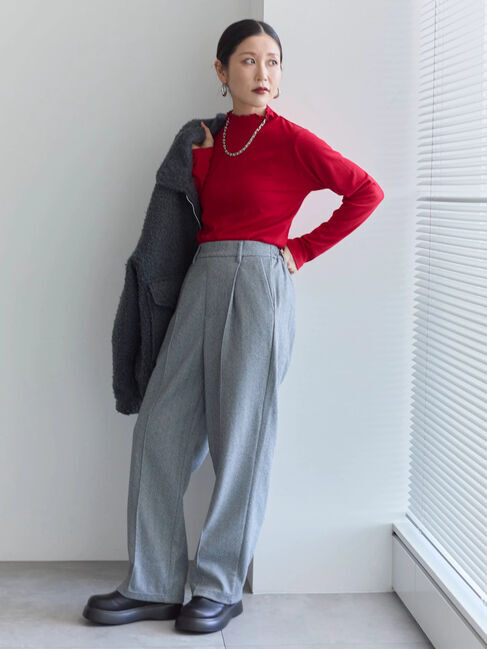 Samansa Mos2 blue「【吸湿発熱】リブフリル衿PO」|Tシャツ・カットソー|