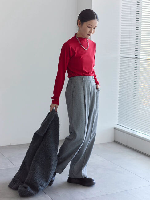 Samansa Mos2 blue「【吸湿発熱】リブフリル衿PO」|Tシャツ・カットソー|