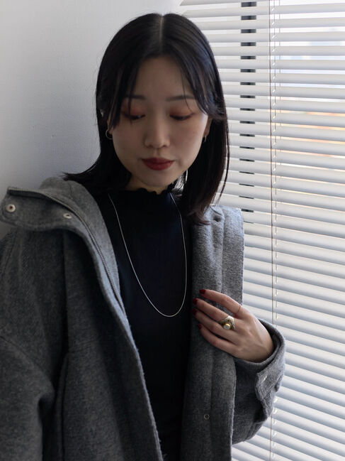 Samansa Mos2 blue「【吸湿発熱】リブフリル衿PO」|Tシャツ・カットソー|