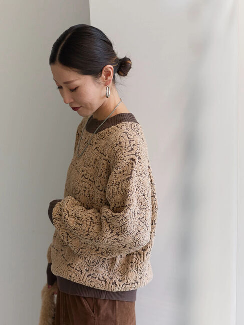 Samansa Mos2 blue「ジャカードモールニットプルオーバー」|ニット・セーター|