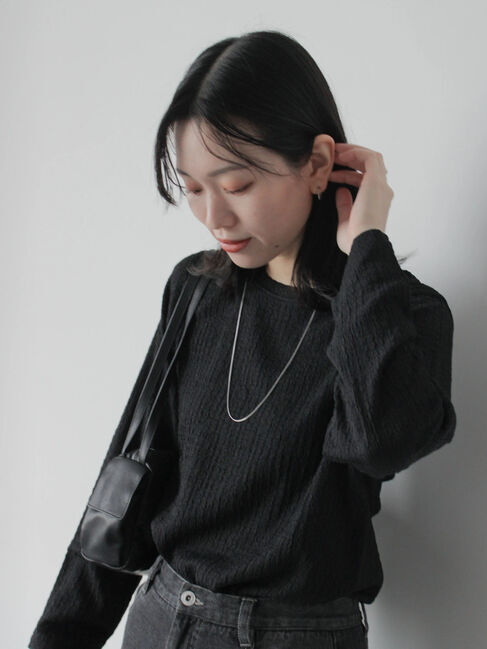 Samansa Mos2 blue「ふくれジャカードクルーネックプルオーバー」|Tシャツ・カットソー|