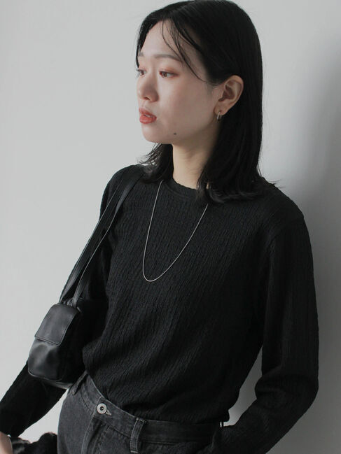 Samansa Mos2 blue「ふくれジャカードクルーネックプルオーバー」|Tシャツ・カットソー|