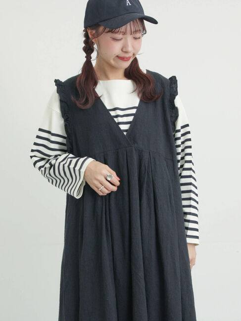 Samansa Mos2「【Cross&times;Linen】肩フリル前後2WAYジャンパースカート」|ワンピース|