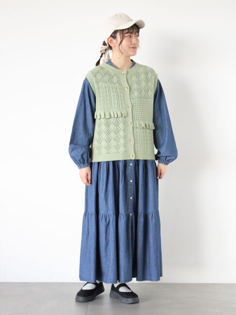 Samansa Mos2「【オーガニックコットン】デニムティアードワンピース」|ワンピース|