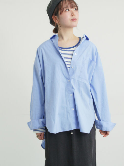 Samansa Mos2「ワンポイント刺繍オーバーシャツ」|シャツ・ブラウス|ブルー