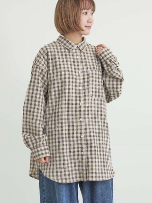 Samansa Mos2「ポコポコチェックオーバーシャツ」|シャツ・ブラウス|