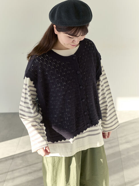 Samansa Mos2「【Cross&times;Staff】前後2WAYニットベスト」|ダウンベスト・ベスト|チャコールグレー