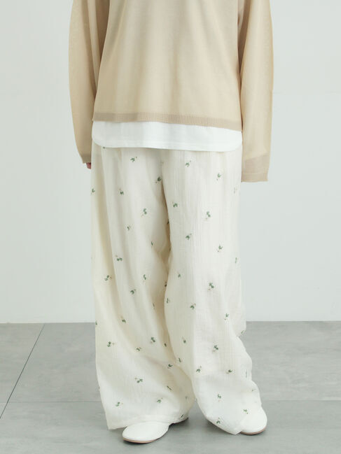 Samansa Mos2「シアー楊柳刺繍イージーパンツ」|その他|オフホワイト