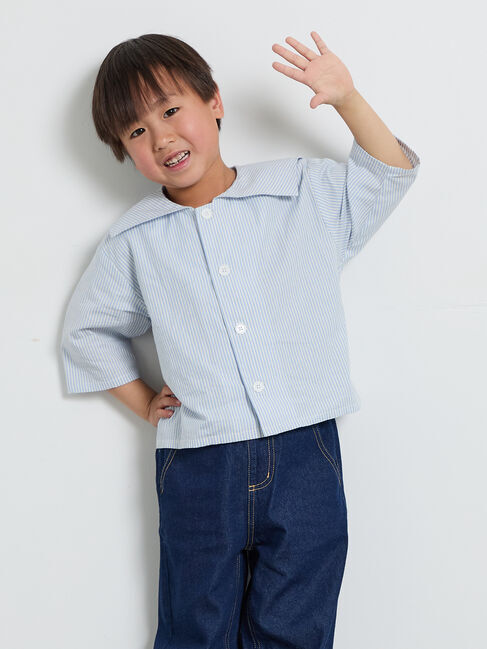 Samansa Mos2 Lagom「☆ストライプ柄セーラーカラーシャツ」|シャツ・ブラウス|ブルー