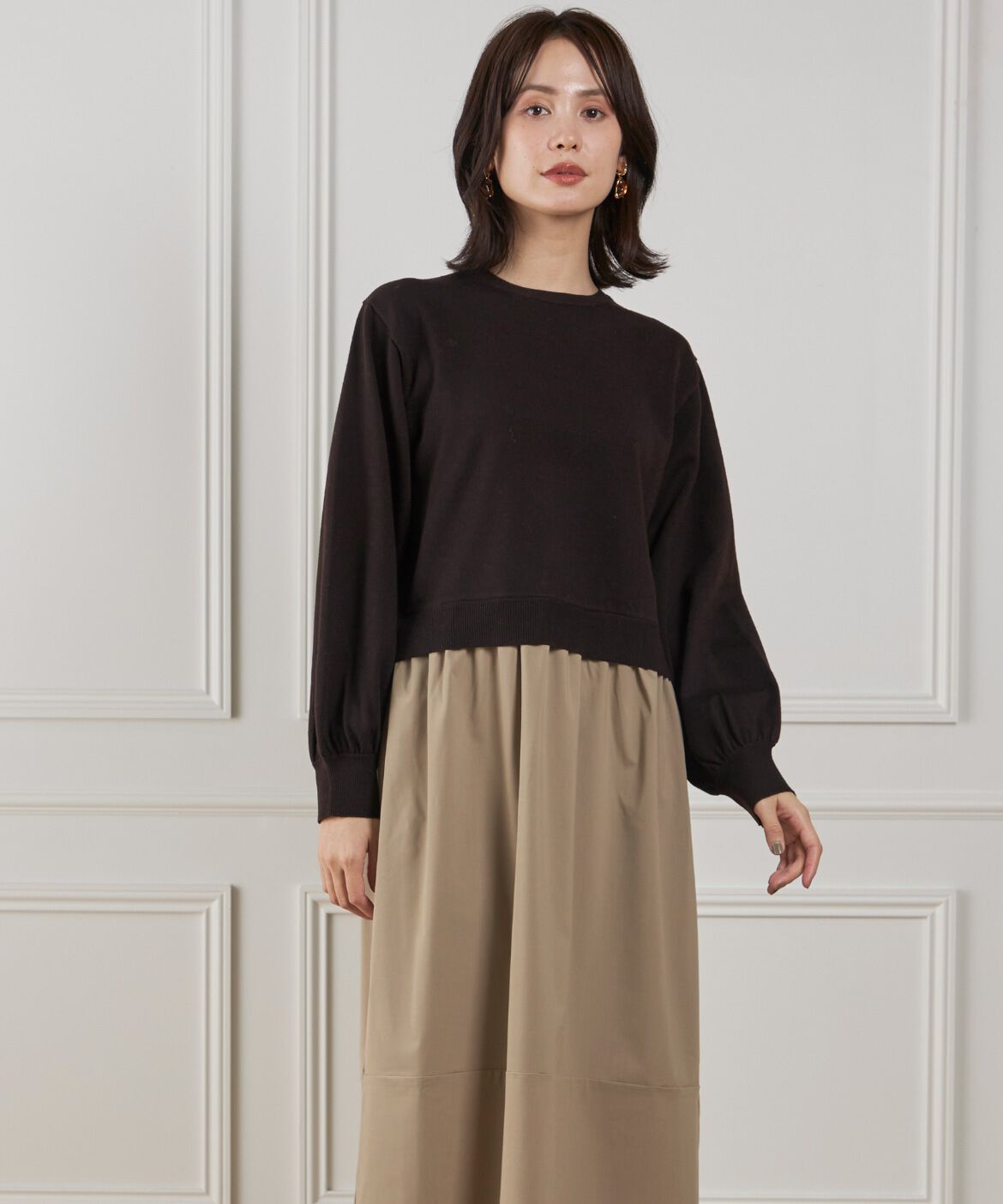 Le Souk「異素材コンビネーションワンピース」|ワンピース|キャメル1