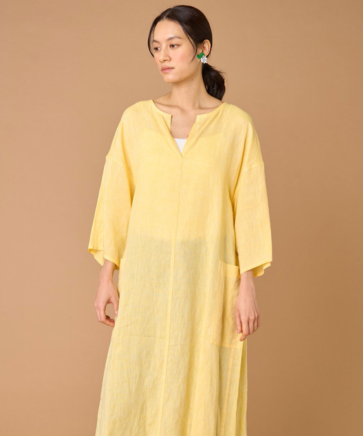 INED「TICCA リネン半袖ワンピース TBBS-313」|その他|イエロー