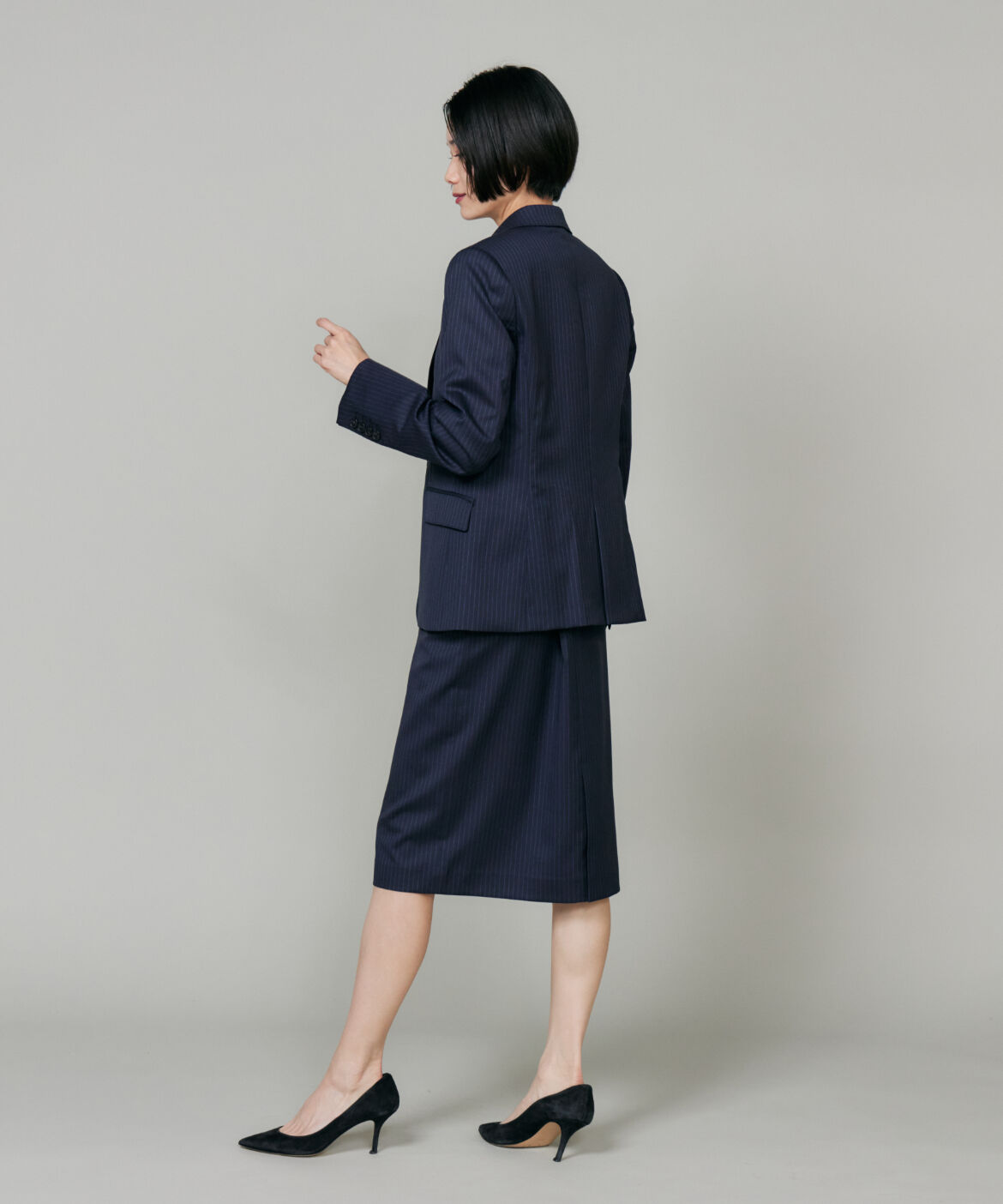 INED「《大きいサイズ》シルクウールストライプペンシルスカート」|タイト|