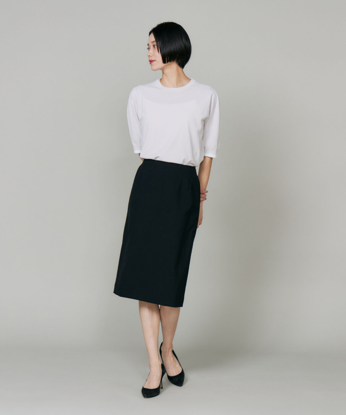 INED「《大きいサイズ》オゾン防縮加工ペンシルスカート」|タイト|