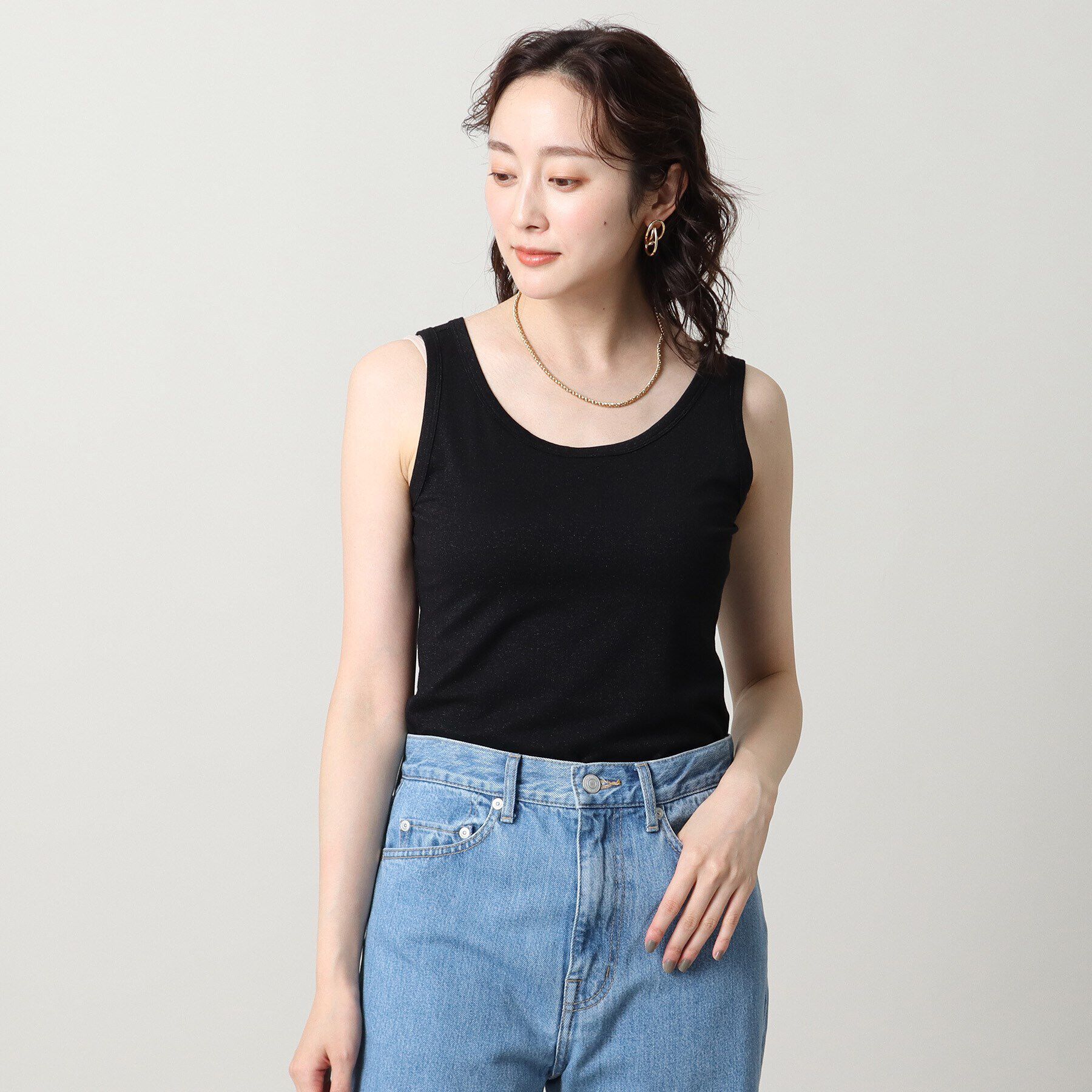 UNTITLED「リーベルラメベア天竺プルオーバファブリック」|キャミソール|ブラック(019)