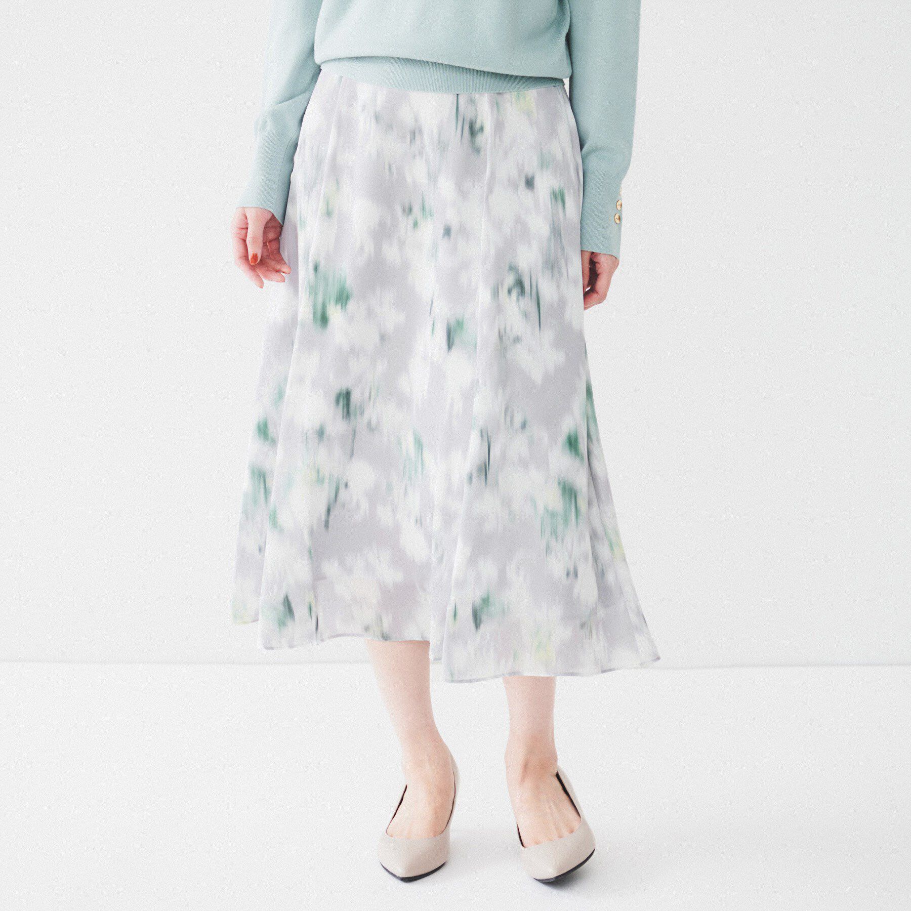 UNTITLED「【後ろウエストゴム/花柄】ぼかしフラワー プリントスカート」|スカート|グリーン(123)