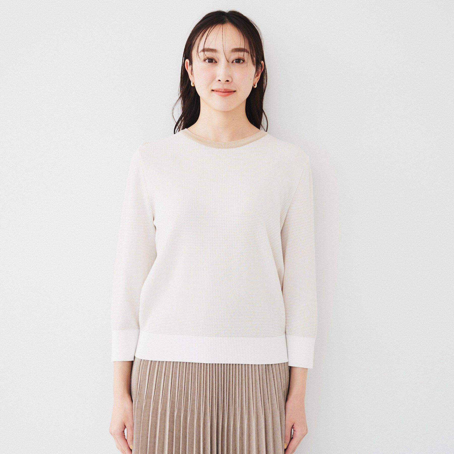 UNTITLED「【配色カラー/アンサンブル可能】きれいめ七分袖ニット」|ニット・セーター|